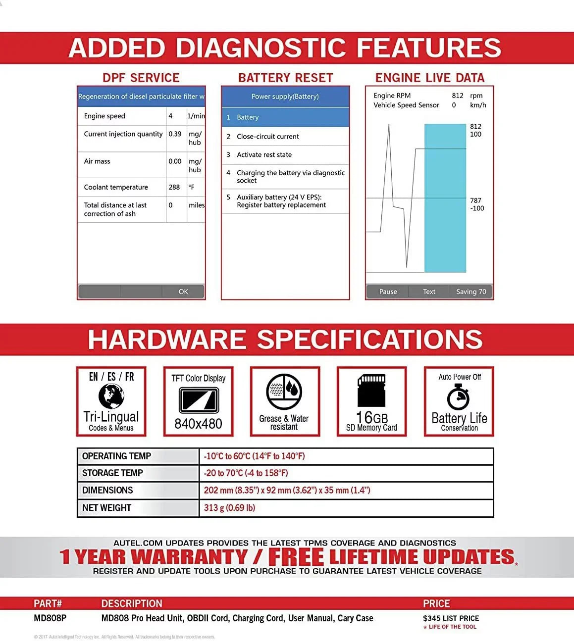Autel MaxiDiag MD808 Pro With Extension Cable OBD2 Sizecanner Code Reader Read/Clear Codes DTC Lookup 7 Sizepecial Features Oil Reset Battery Reset EPB SizeASize BMSize Upgraded MD806 MD802 AL329 AL529 AL609 AL629