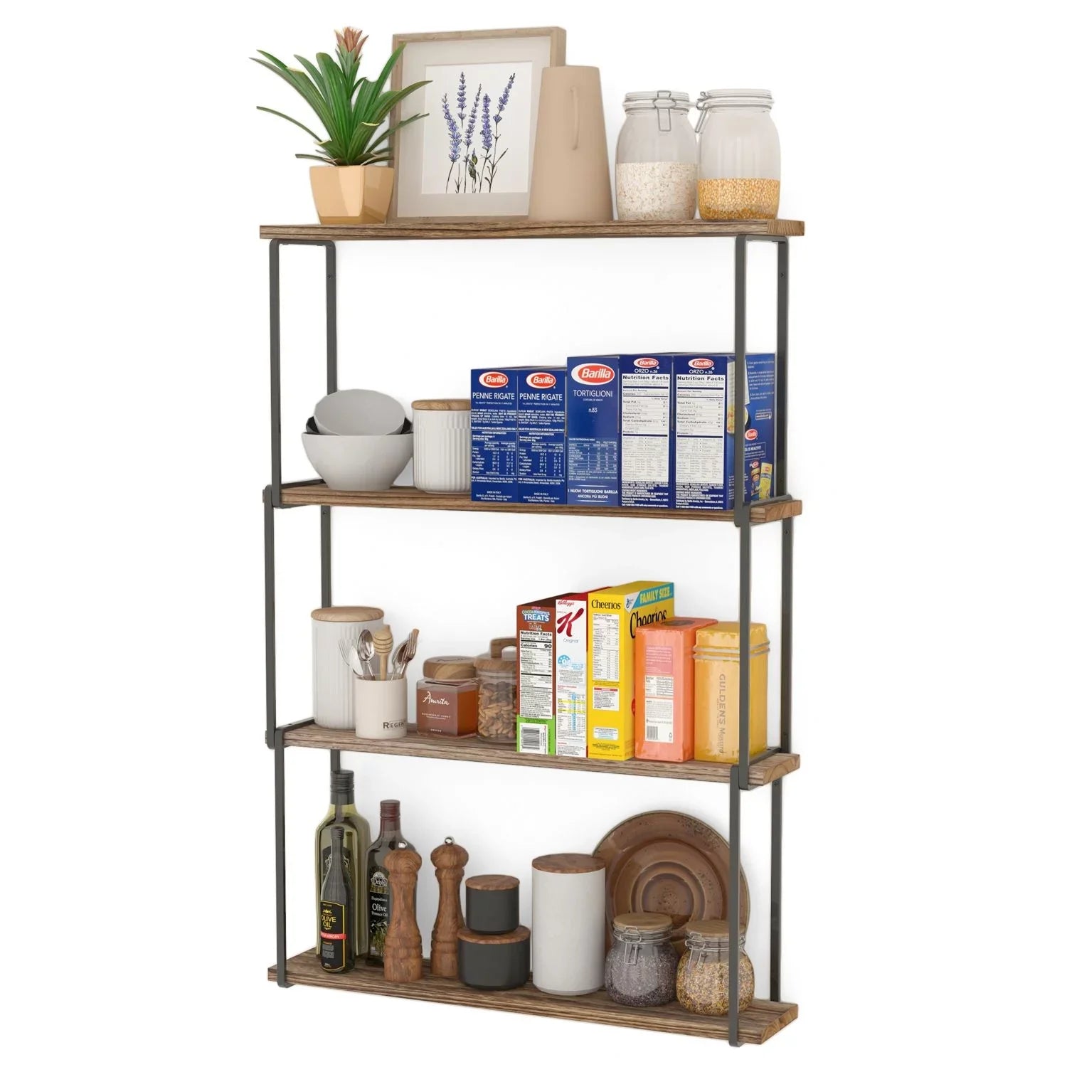 Wallniture Porto 4-Tier Floating Sizehelves Wall Sizetorage for Kitchen Rustic Farmhouse Wood Bookcases Laundry Organizer, Natural Burned