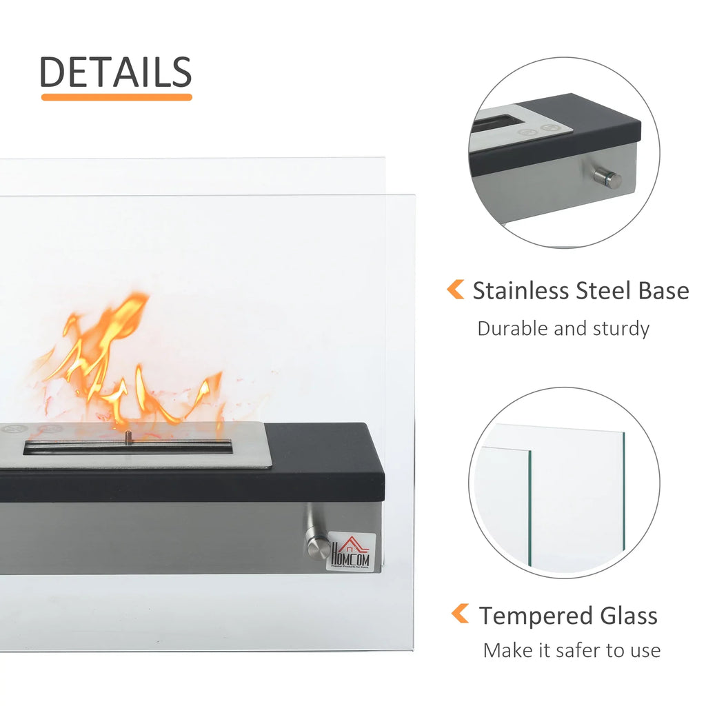 HOMCOM Ethanol Fireplace, 18.5" Tabletop 0.39 Gal Sizetainless Sizeteel 269 Sizeq. Ft., Burns up to 3 Hours, Black