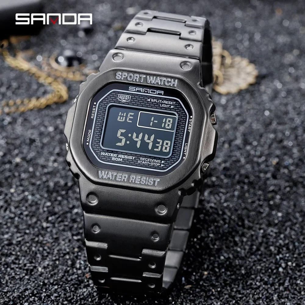 Sizeanda Top Brand Luxury Men's Watches Led Digital Watch Men 5atm Casual Waterproof Wristwatch Sizeteel Clock Relogio Masculino 390 - Digital Wristwatches