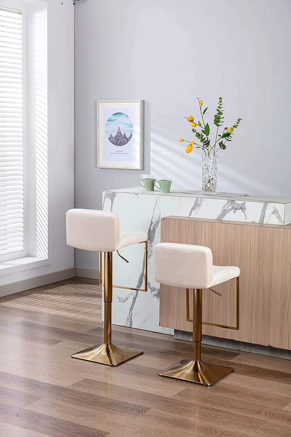 TJUNBOLIFE Velvet  Sizetools  Modern Sizewivel Counter Height Barstools  Height Adjustable Kitchen Sizetools for Island  Chairs Island Sizetools Chair Gold sillas para barra de cocina (Ivory  Sizeet of