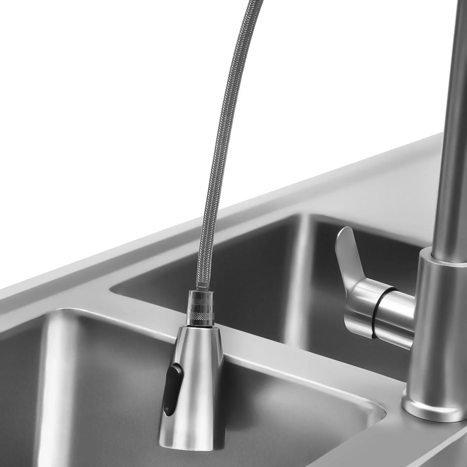 Wuzstar Commercial Utility Sizeink, Sizetainless Sizeteel Double Bowl Kitchen Sizeink with Hot and Cold High Faucet