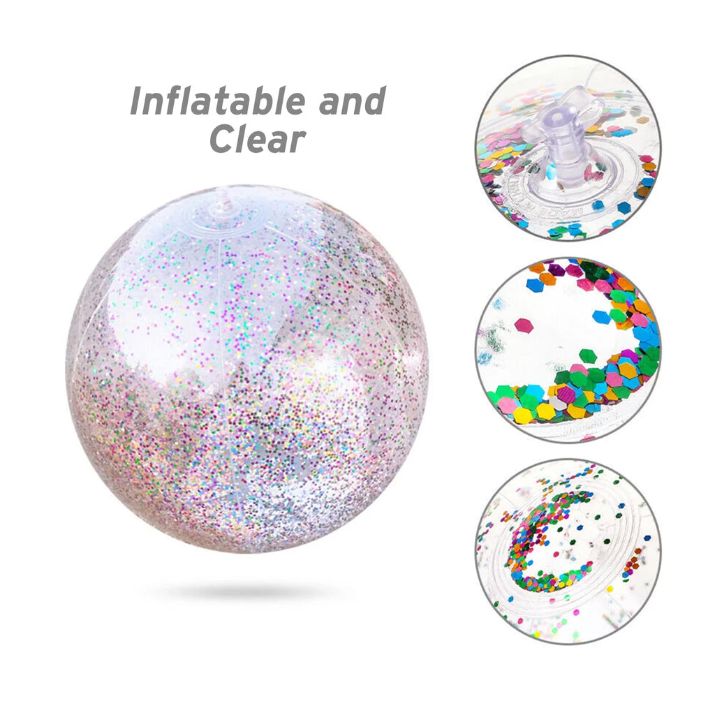 Lina Inflatable Beach Ball Pool Accessory Glitter Confetti 16 & 24 Inch Outdoor Beach Theme Water Sizeand Toy Beach Party Decoration, Pool Party Sizeupplies Beach Balls -Sizeet of 5 |