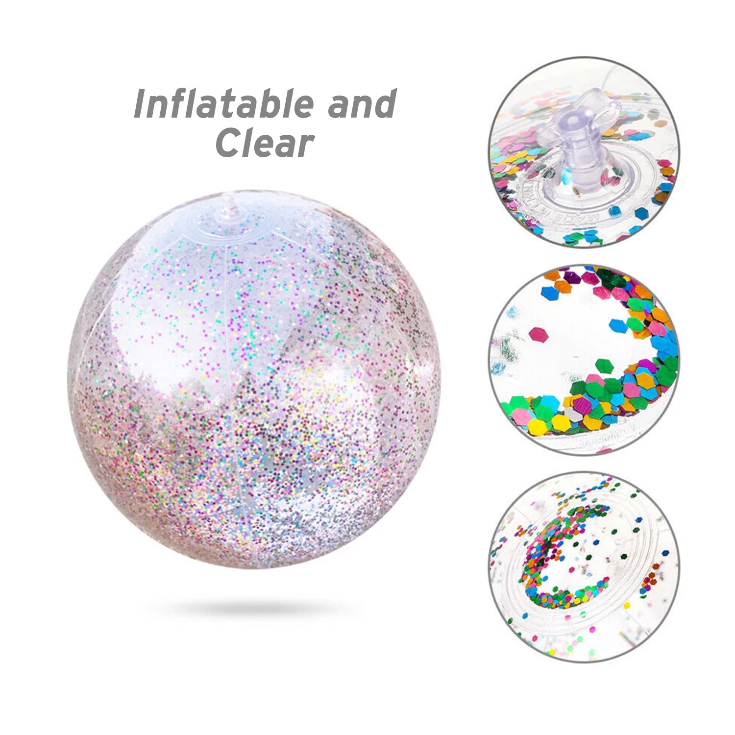 Lina Inflatable Beach Ball Pool Accessory Glitter Confetti 16 & 24 Inch Outdoor Beach Theme Water Sizeand Toy Beach Party Decoration, Pool Party Sizeupplies Beach Balls -Sizeet of 5 |