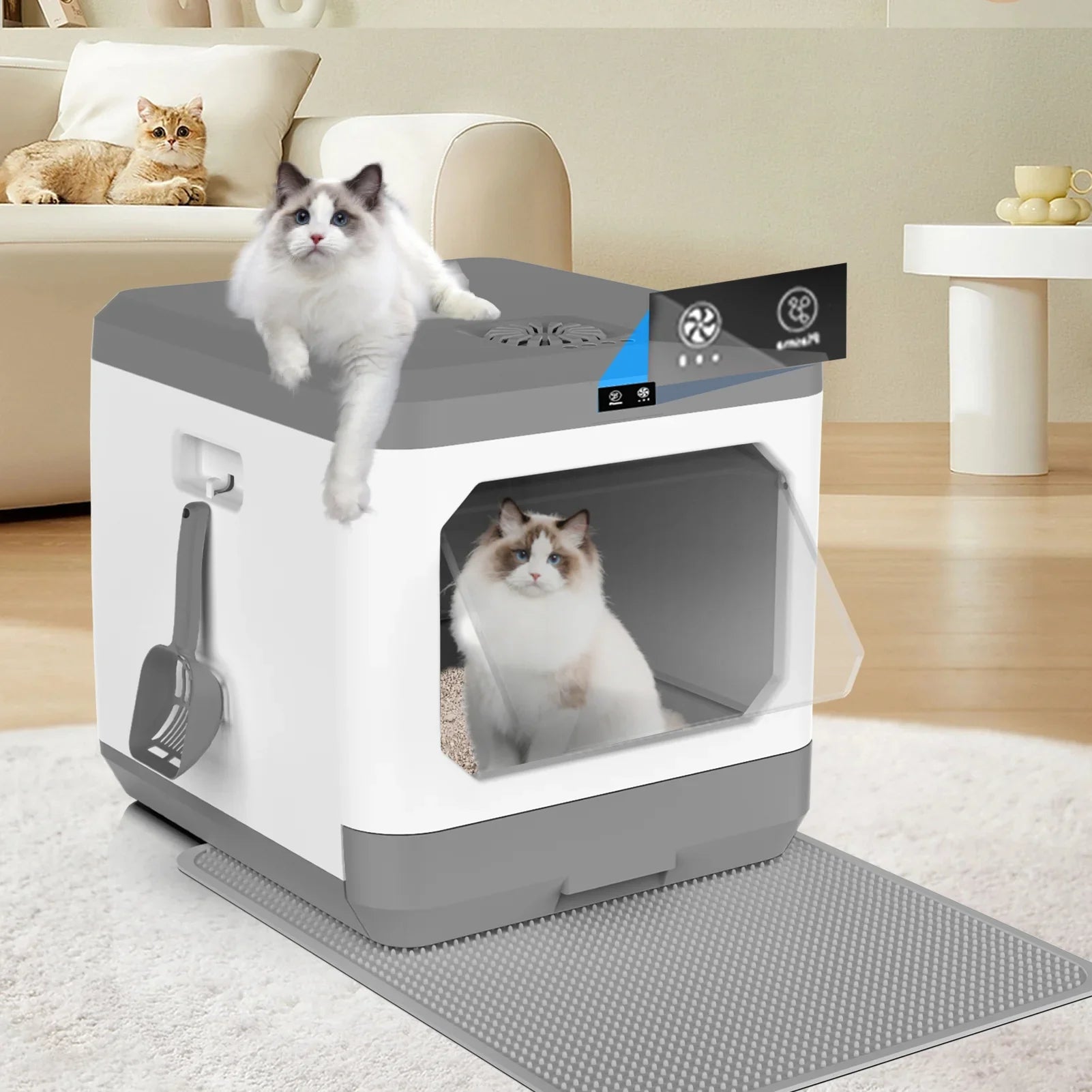 Arcwares Litter Box, Large Cat Litter Box Enclosure Furniture, Odor Removal, Enclosed Cat Pottywith Cat Litter Sizecoop, Drawer Type Cat Litter Pan Easy Cleaning And Sizecoop.