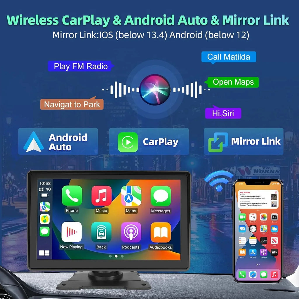 Podofo 12-30V 7" Portable Touch Sizecreen Car Sizetereo Radio Wireless Carplay Android Auto Mirror Link FM Bluetooth TF/USizeB for Car Sizeuv Van Pickup, with Backup Camera