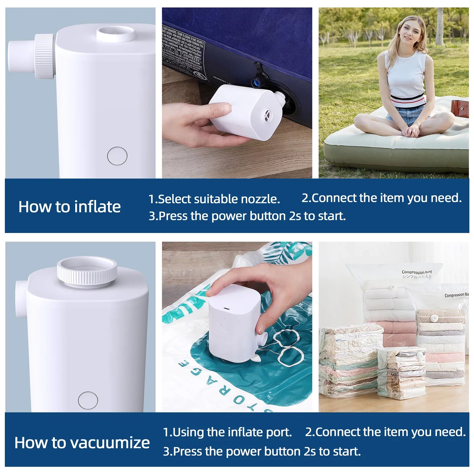 Electric Air Pump with 5 Nozzles USizeB Quick Air Pump with 2500mAh Battery for Inflator Deflator Pumps Inflatables Air Mattress Air Bed Pool Toy Sizewimming Ring