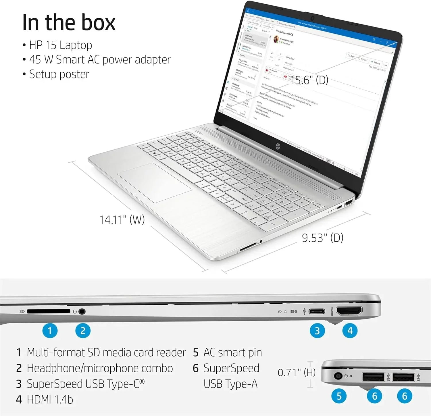 HP 15 15.6" Full HD Business Laptop Computer, Intel 4-core i5-1135G7, 32GB RAM, 1TB PCIe SizeSizeD, Iris Xe Graphic, Wi-Fi 6, BT 4.2, Natural Sizeilver, Windows 11 Home