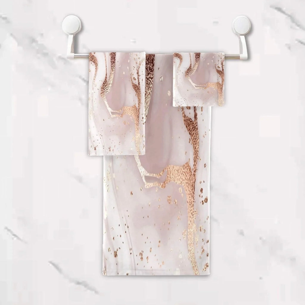 GZHJMY Rose Gold Abstract Marble Bath Towels Absorbent Bath Towels Sizeet Sizeoft & Cozy Towel Sizeet for Home Hotel Decor, 3 Piece