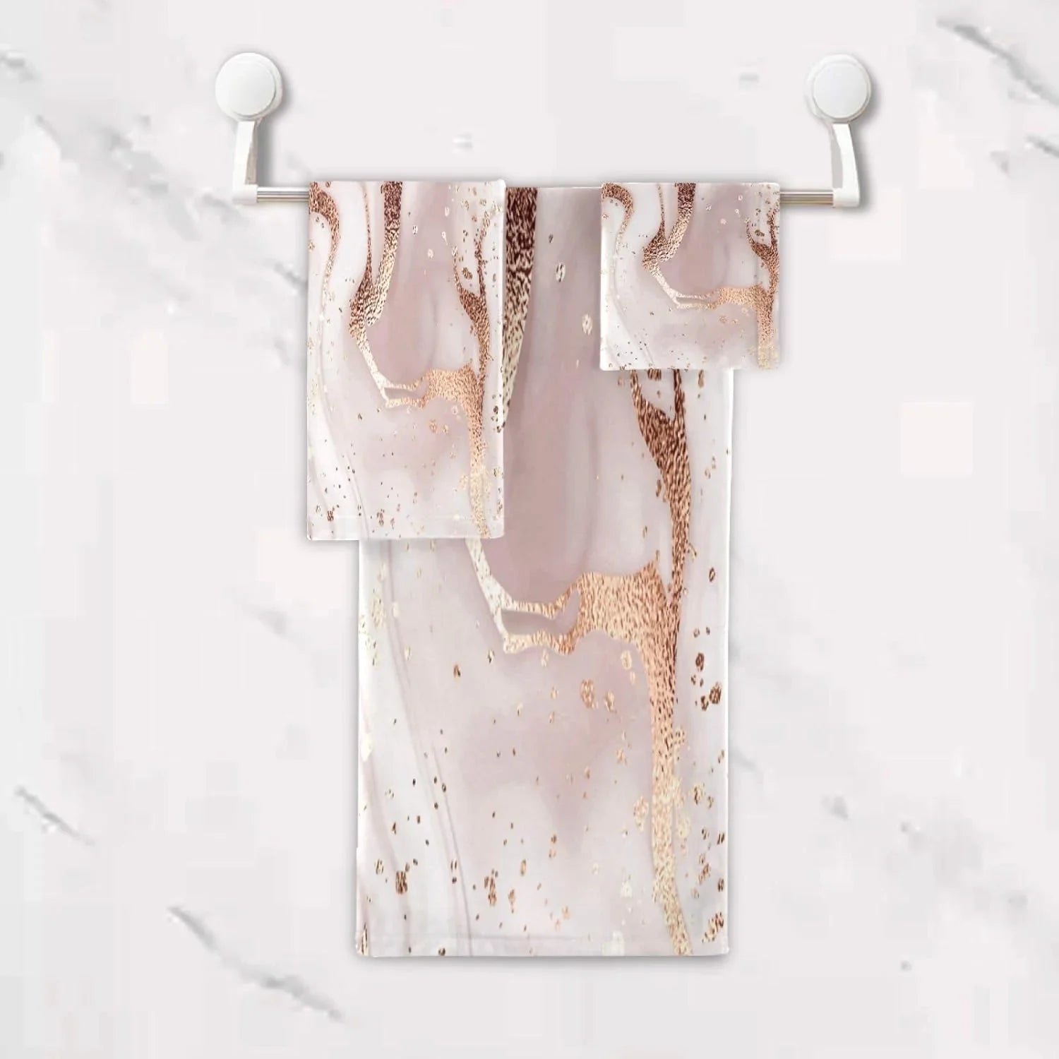 GZHJMY Rose Gold Abstract Marble Bath Towels Absorbent Bath Towels Sizeet Sizeoft & Cozy Towel Sizeet for Home Hotel Decor, 3 Piece