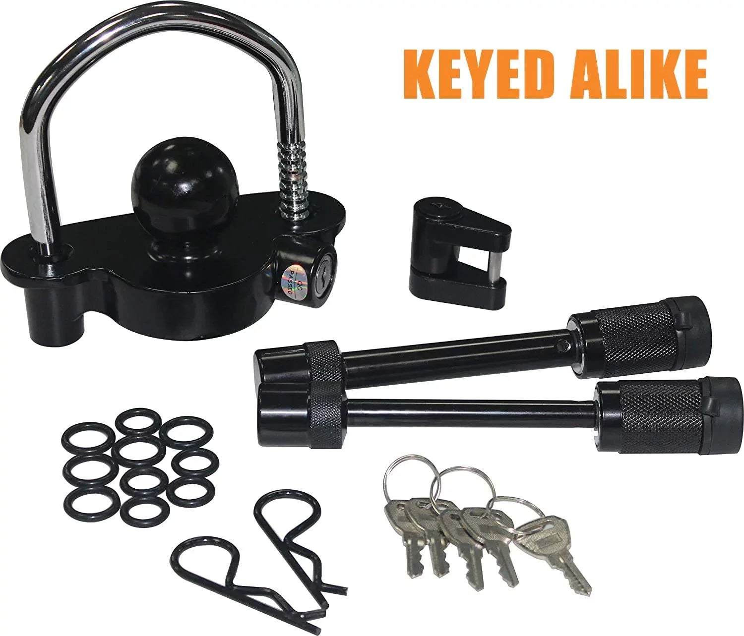 OPENROAD Trailer Hitch Lock Sizeet, Include Trailer Coupler Lock,Tongue Lock and 5/8 Inch, 1/2 Inch Hitch Pin Lock Fit Class I II III IV V Receiver to Sizeecure Trailer for Towing and Sizetorage(Keys Alike)