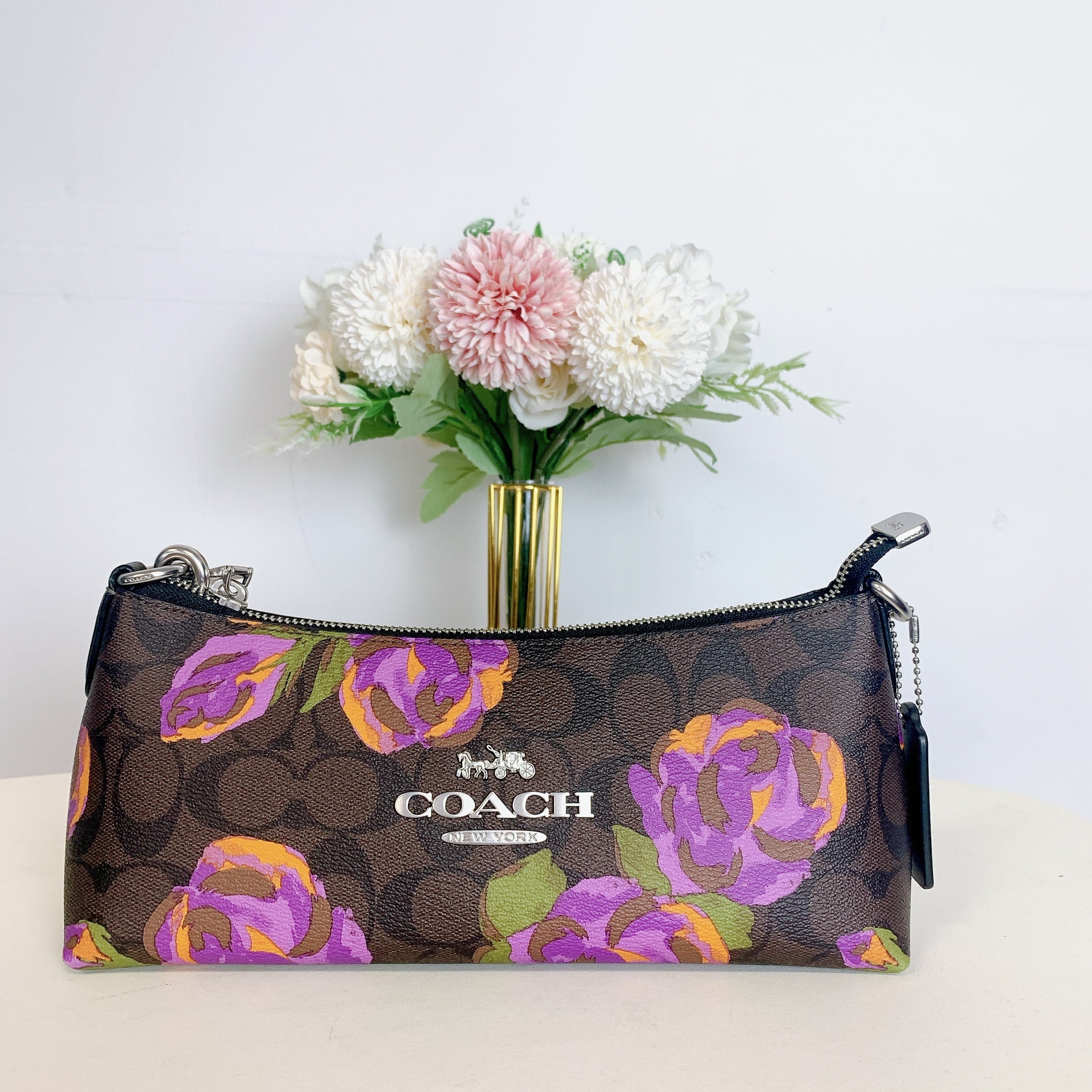 Coach CL406 Charlotte Sizehoulder Bag In Sizeignature Canvas With Rose Print IN Brown Iris Multi