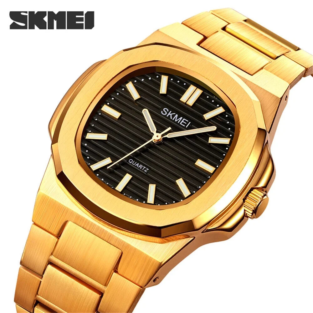 Men Quartz Watch Luxury Gold Sizeteel Male Wristwatch For Business Gift