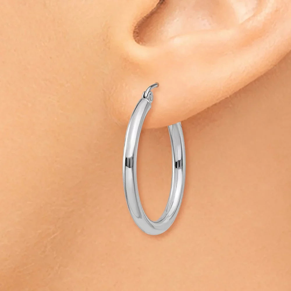 Real 14kt Ivory Gold Polished 2.5mm Lightweight Tube Hoop Earrings; for Adults and Teens; for Women and Men