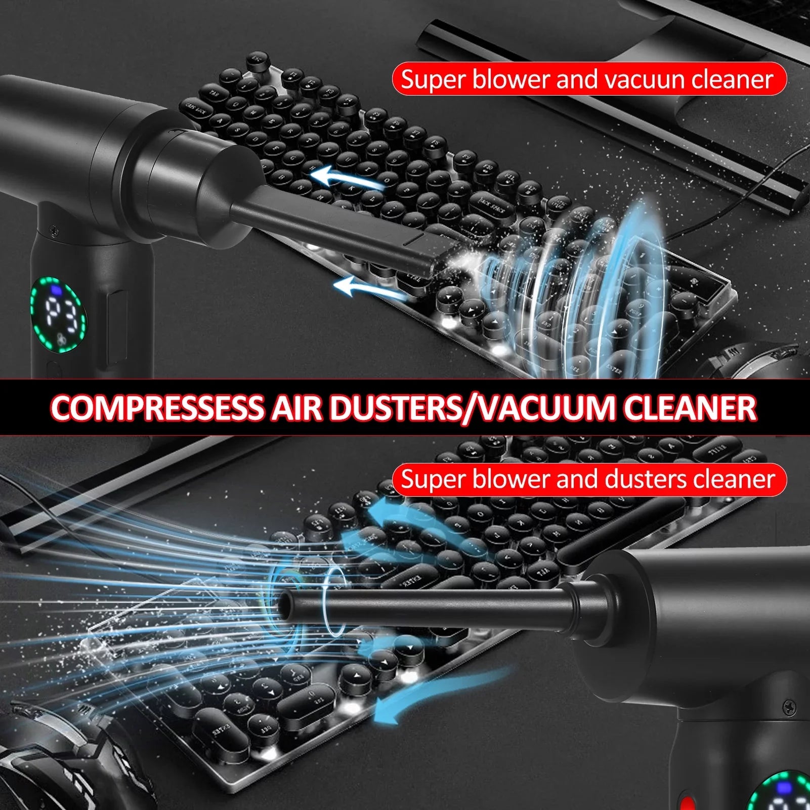 Pinnaco Compressed Air Duster Cleaner Brush Motor 100W - Efficient Electric Dust Blower for Computers, Cars, and More