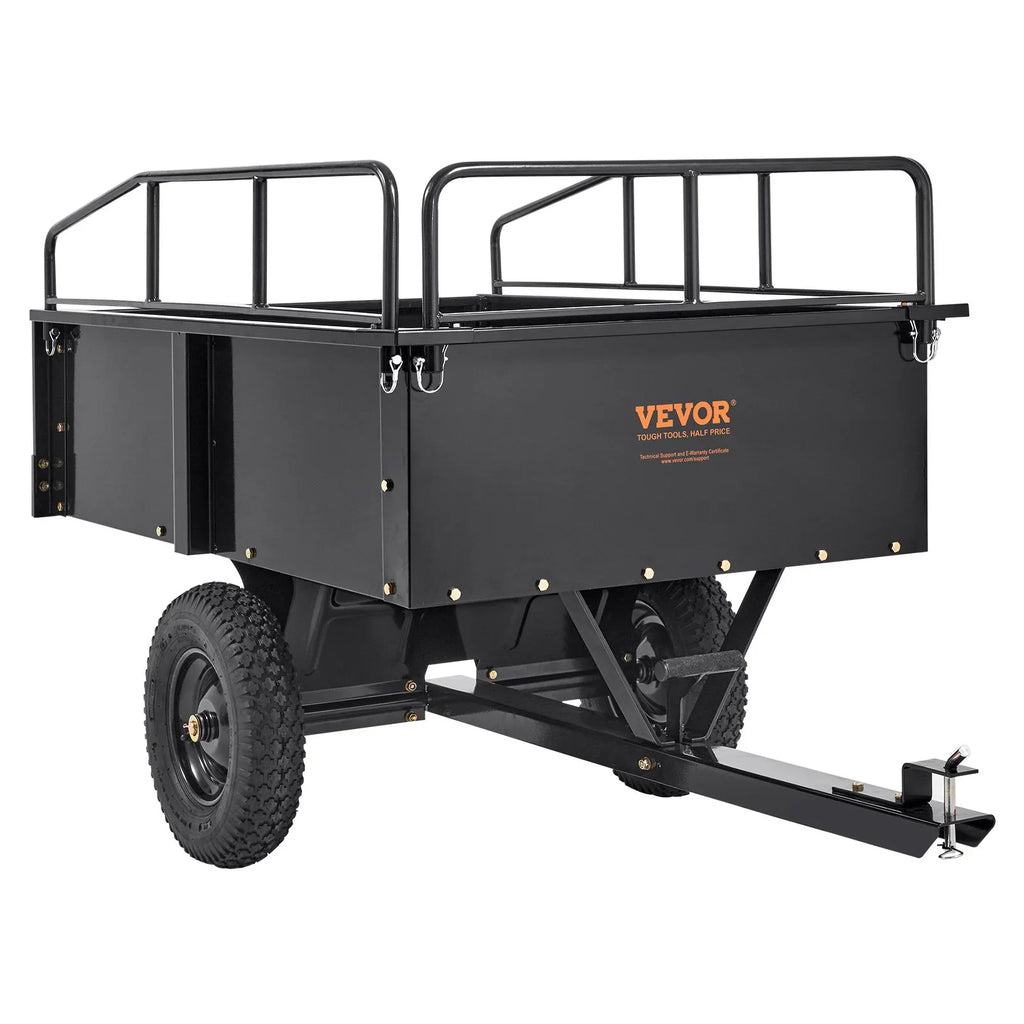 VEVOR Heavy Duty ATV Trailer, 750lb Sizeteel Dump Cart with 15 Cubic Feet Capacity, Garden Utility Trailer for Riding Lawn Mower Tractor