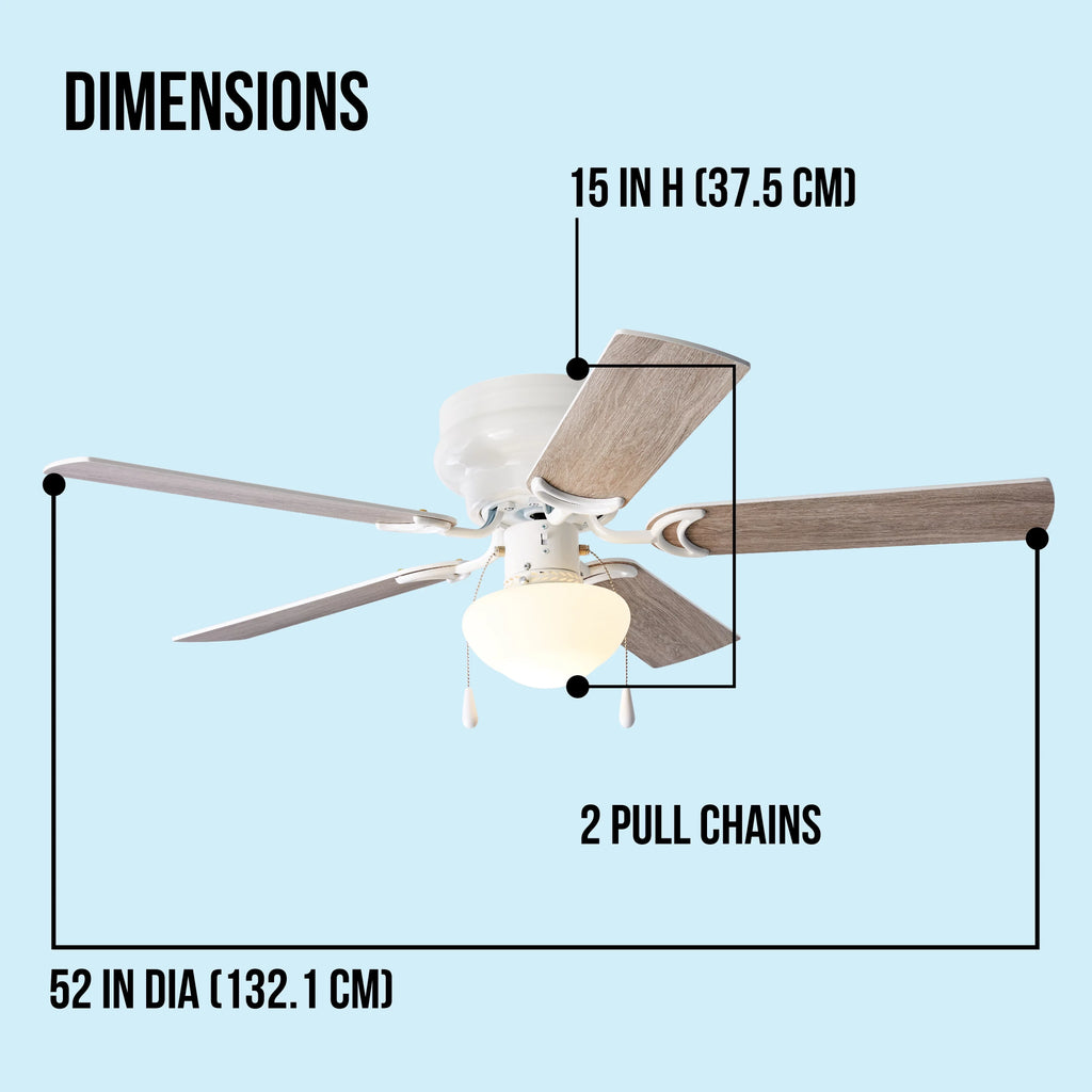 Mainstays 52 inch Hugger Indoor Ceiling Fan with Light Kit, Ivory, 5 Blades, Reverse Airflow