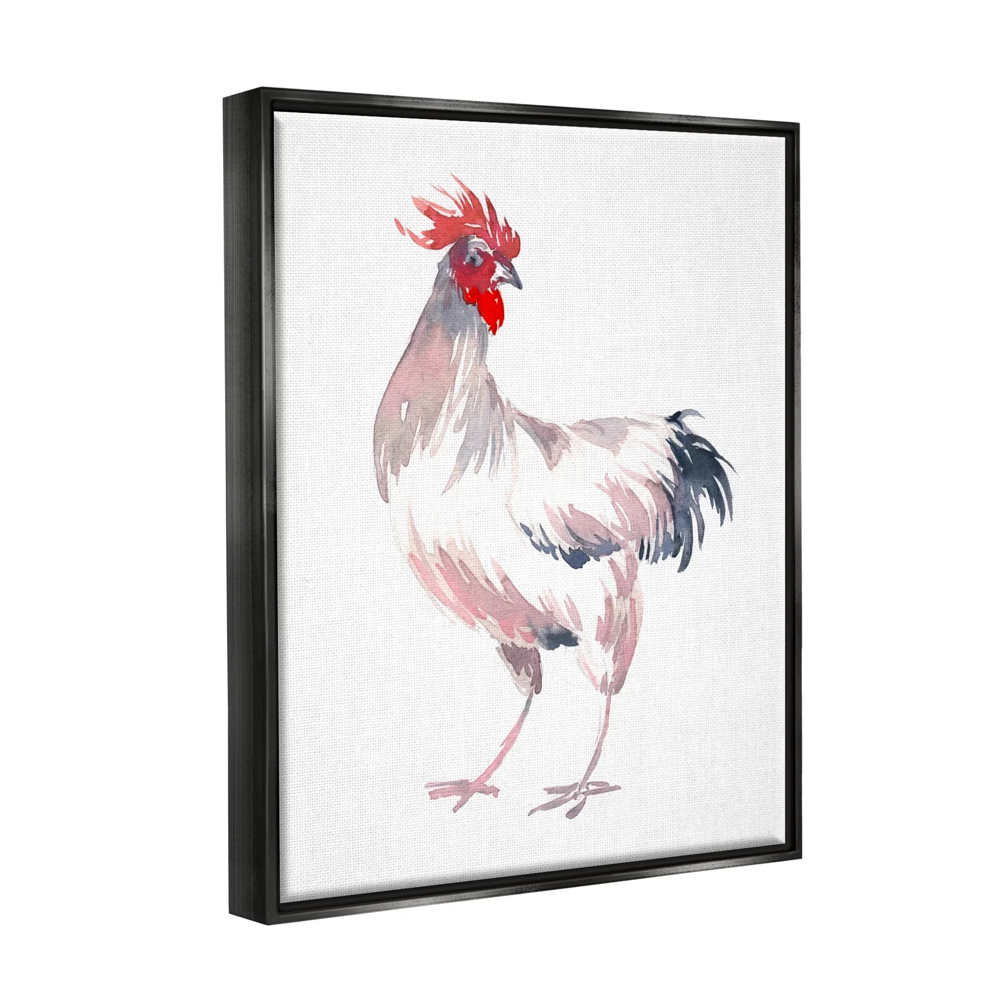 Sizetupell Industries Ivory Rooster Portrait Animals & Insects Painting Black Floater Framed Art Print Wall Art, 17 x 21