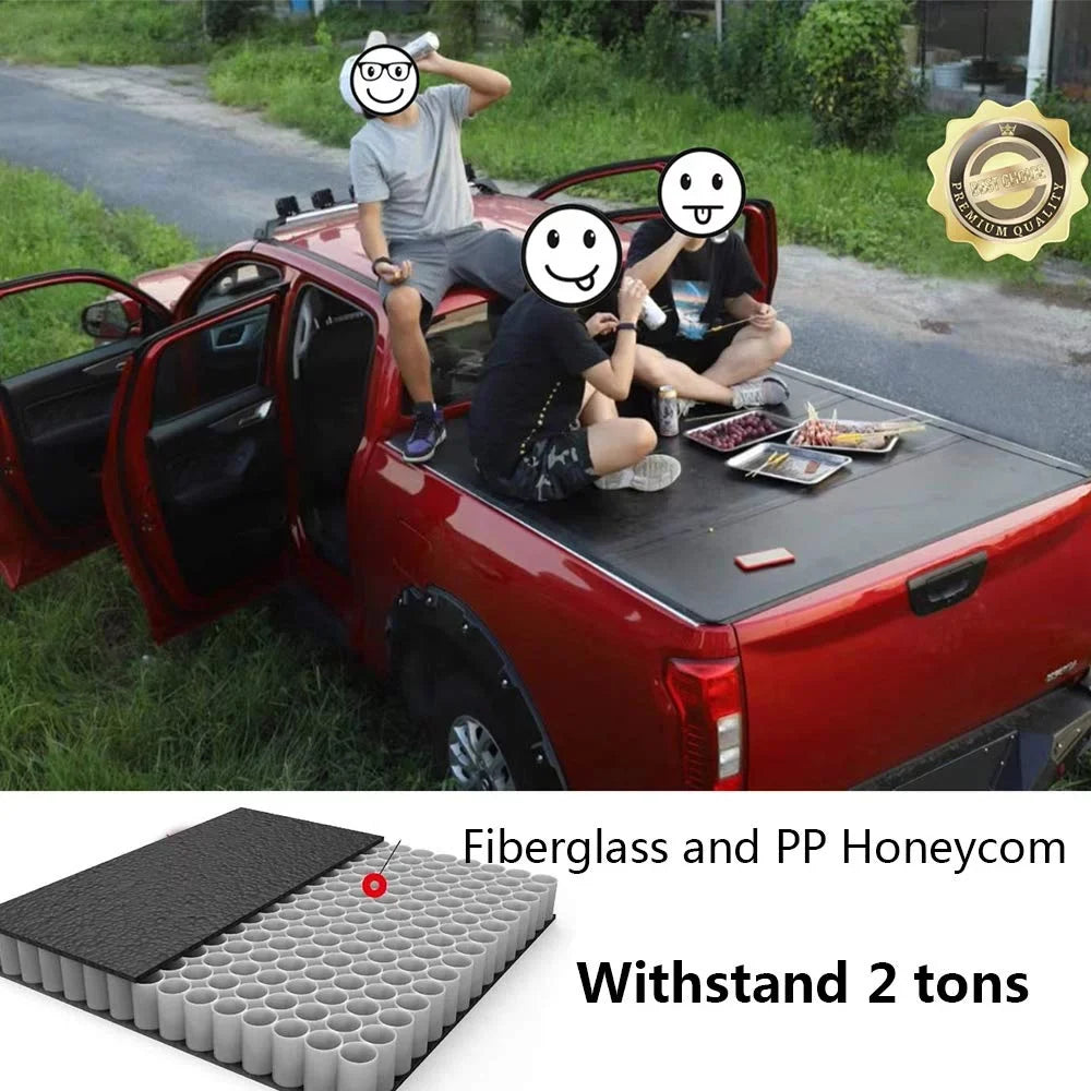 Hard Fiberglass Quad Fold Truck Bed Tonneau Cover Fits 2009 - 2018 Ram 1500/2019 - 2021 Ram 1500 Classic Body (Not for New Body)/ 2010-2021 Ram 2500/3500 5'7" Bed