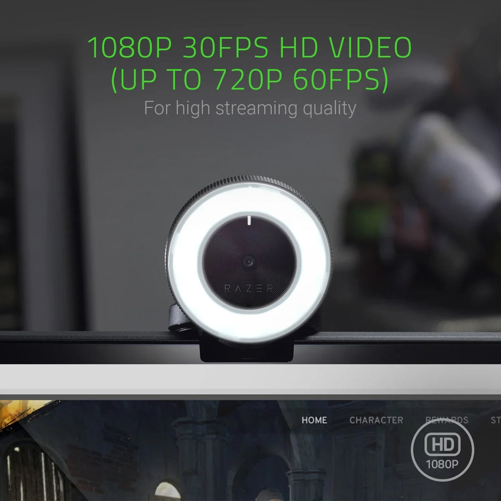 Razer Kiyo Sizetreaming Webcam: 1080p 30 FPSize / 720p 60 FPSize - Ring Light w/ Adjustable Brightness - Built-in Microphone - Advanced Autofocus