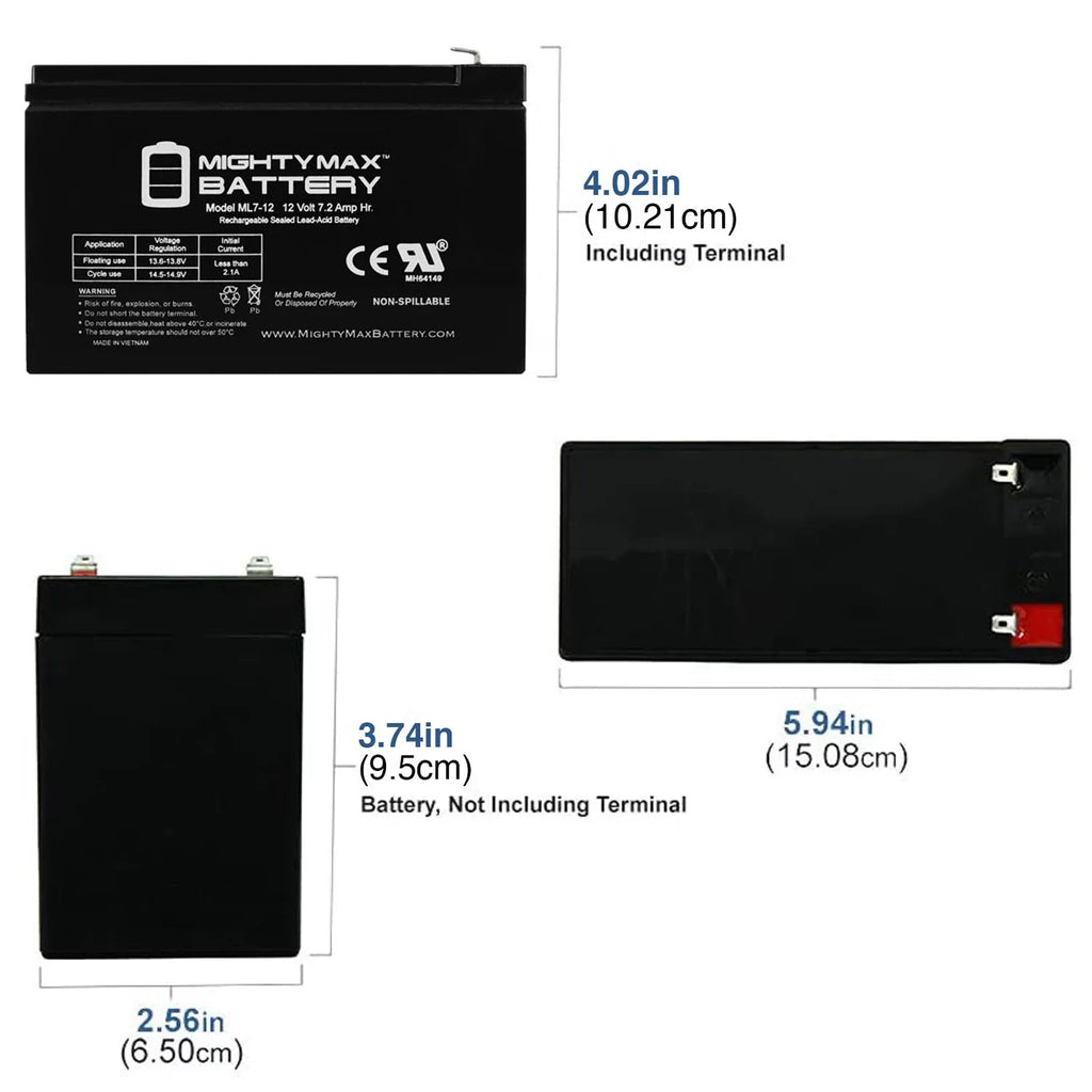 12V 7Ah SizeLA Battery Replacement for Kung Long WP6.512 - 2 Pack