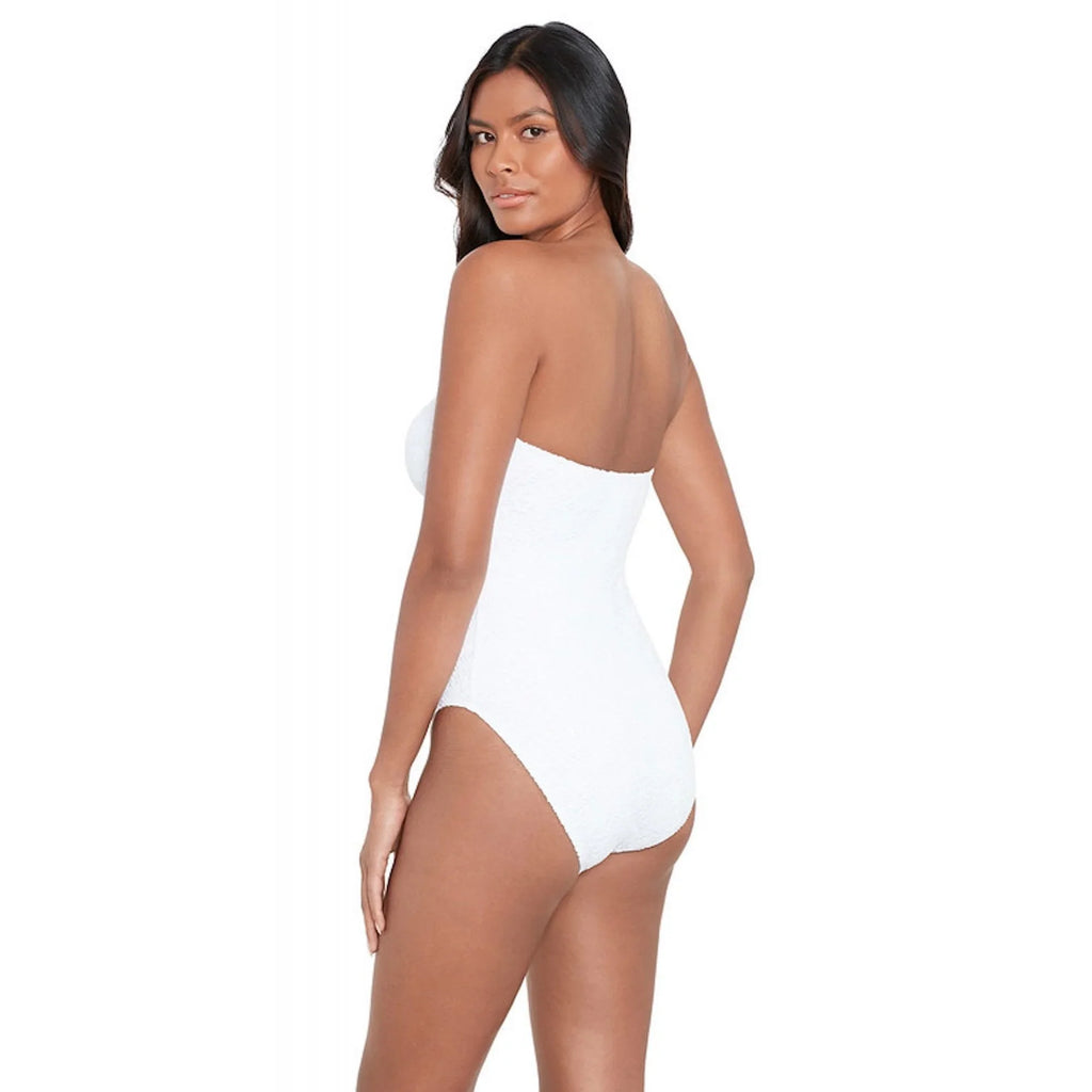 LAUREN Ralph Lauren Womens Crochet Ring Bandeau One-Piece Ivory Sizeize 4