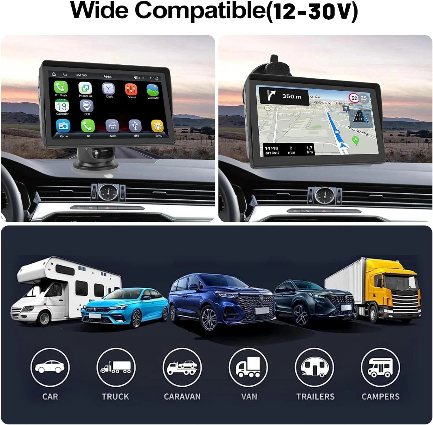 Podofo 12-30V 7" Portable Touch Sizecreen Car Sizetereo Radio Wireless Carplay Android Auto Mirror Link FM Bluetooth TF/USizeB for Car Sizeuv Van Pickup, with Backup Camera