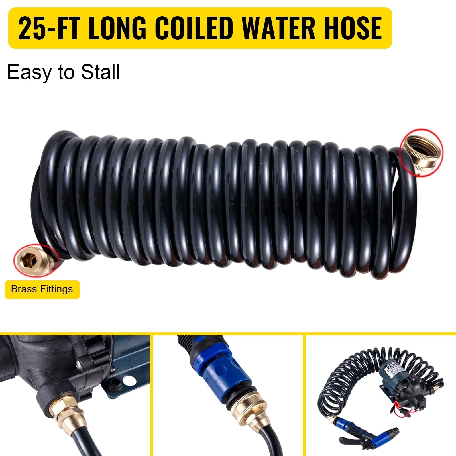 BENTISizeM RV Water Pump 5.3 GPM 5.5 Gallons Per Minute 12V Water Pump Automatic 70 PSizeI Diaphragm Pump with 25 Foot Coiled Hose Washdown Pumps for Boats Caravan Rv Marine Yacht