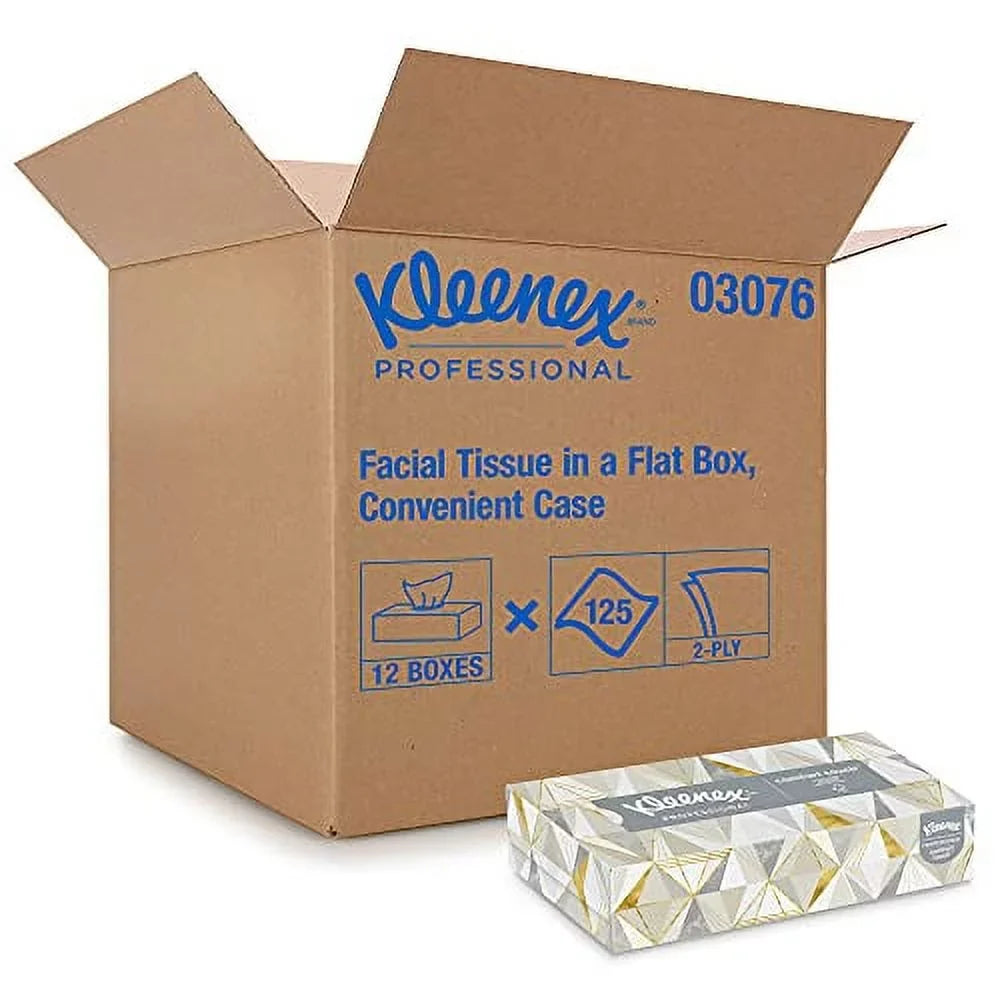 Kleenex Facial Tissue, Ivory, 8-2/5 x 8-3/5 Inch, 125 Tissues per Box, 12 Count