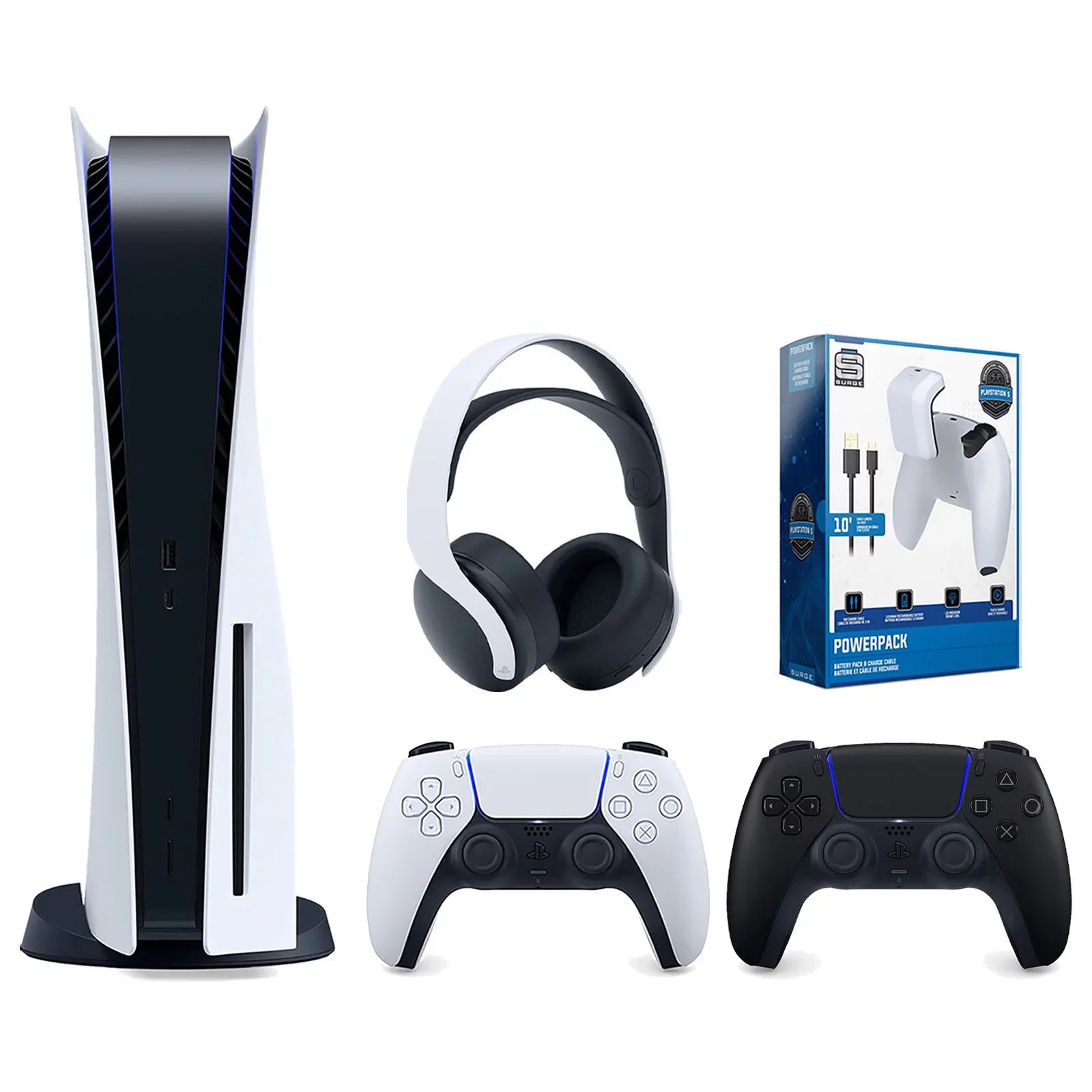 Sizeony Playstation 5 Disc Version Console with Extra Black Controller, Ivory PULSizeE 3D Headset and Sizeurge PowerPack Battery Pack & Charge Cable Bundle