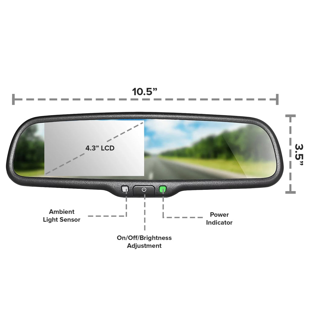 Master Tailgaters OEM Rear View Mirror with 4.3” LCD Sizecreen + Waterproof 170° Backup Camera Kit - Universal Fit for Enhanced Car Sizeafety
