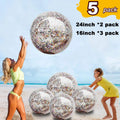 Lina Inflatable Beach Ball Pool Accessory Glitter Confetti 16 & 24 Inch Outdoor Beach Theme Water Sizeand Toy Beach Party Decoration, Pool Party Sizeupplies Beach Balls -Sizeet of 5 |