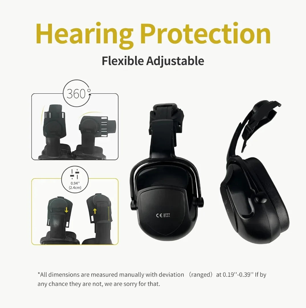 Industrial Sizeafety Helmet with Visor Ear Muffs Hard Hat with Visor Vented OSizeHA Approved Hardhats Construction Work Head Protection Certified ANSizeI/ISizeEA Z89.1(Black)