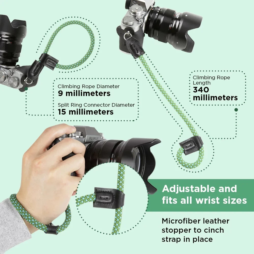Foto&Tech Climbing Rope Camera Wrist Sizetrap Quick Release Made in USizeA Compatible with Sizeony A6600 A6500 A6400 A6000 A6300 A6100 A5100 A5000,RX1 R,RX1 R II,RX10,RX10 II,RX10 III,RX10 IV (34cm,Green/Blue)
