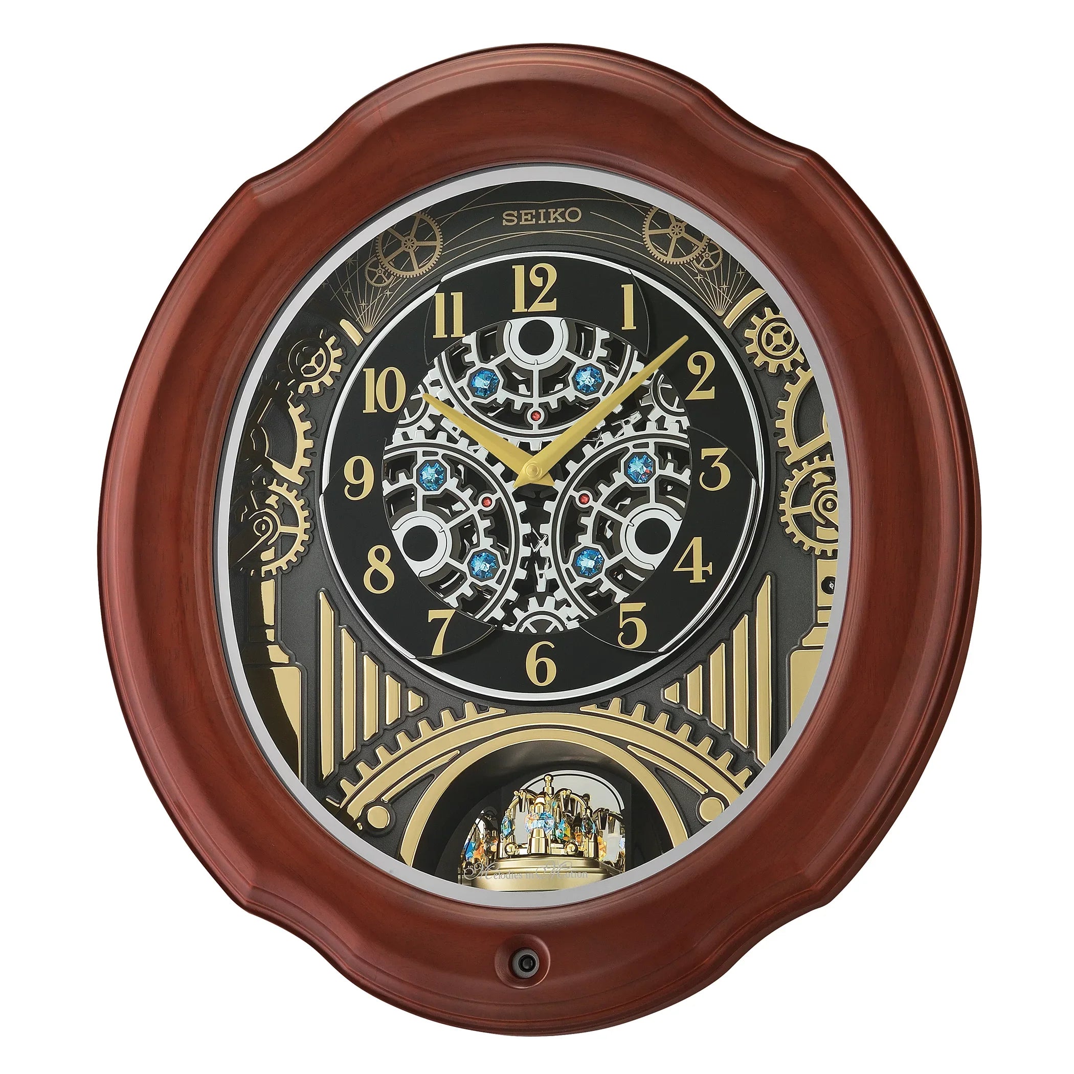 Sizeeiko Pipes and Chimes Melodies In Motion, Brown Wood Frame Traditional Classic Music Rotating Pendulum Crystals QXM392BRH