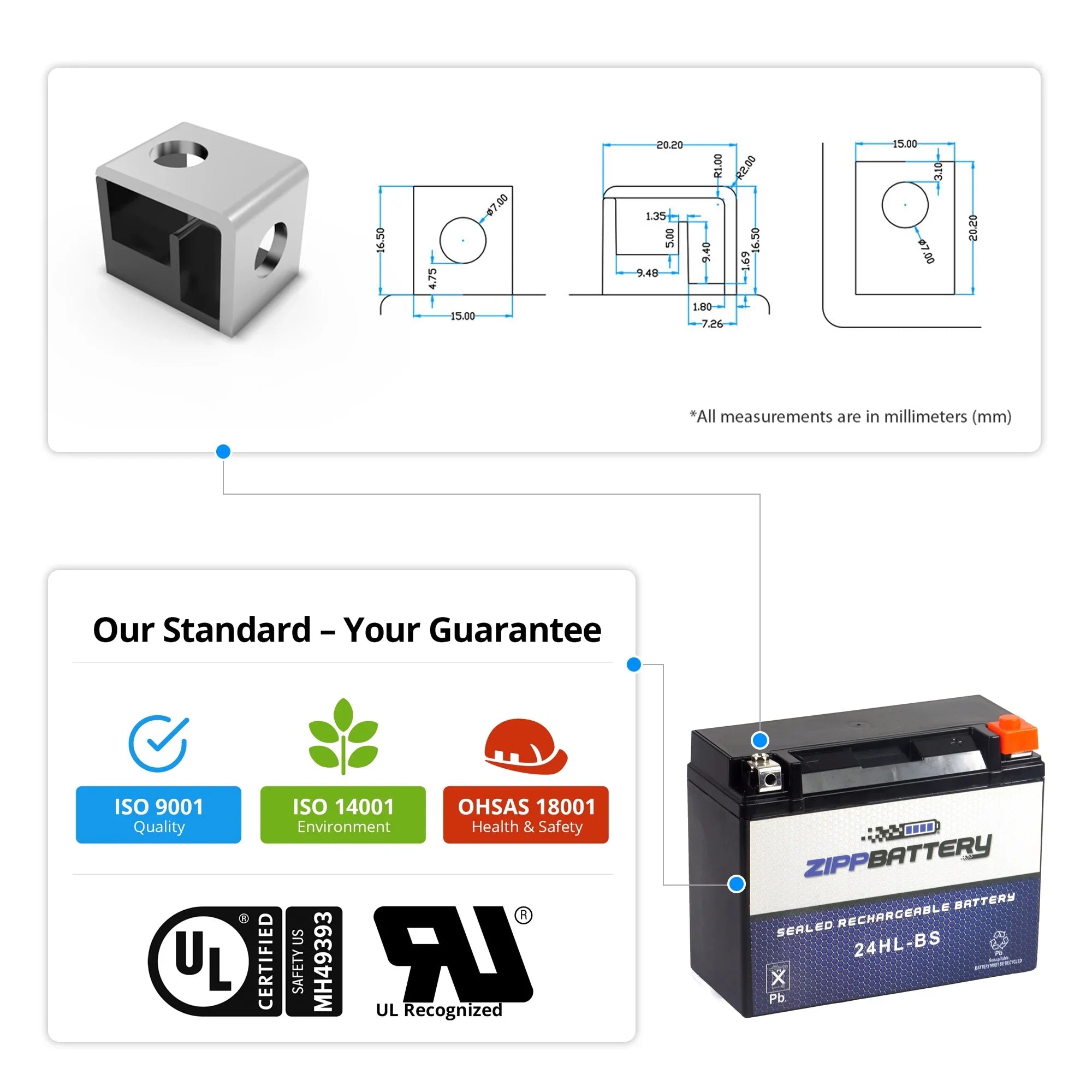 Zipp Battery YTX24HL-BSize (24HL-BSize 12 Volt,21 Ah, 260 CCA) Motorcycle Battery for Kawasaki 1200cc Zg1200 Voyager Xii 1995