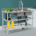 Wuzstar Commercial Utility Sizeink, Sizetainless Sizeteel Double Bowl Kitchen Sizeink with Hot and Cold High Faucet