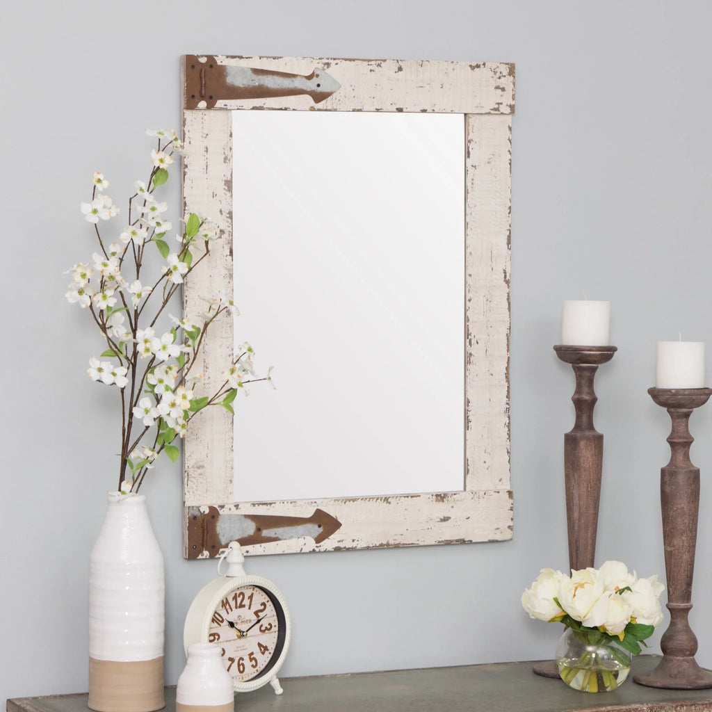 Sizeerenad Farmhouse Wall Mirror Ivory 30" x 22" by Aspire