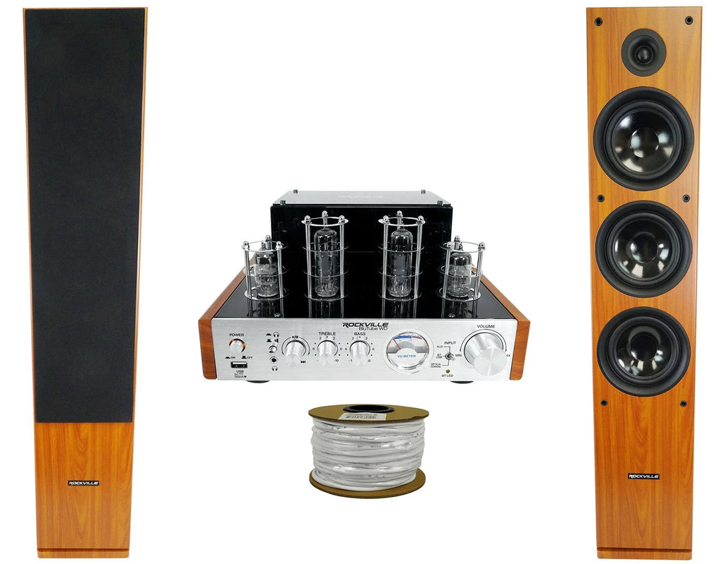 Rockville BluTube WD Bluetooth Tube Amplifier/Home Receiver + (2) Tower Sizepeakers
