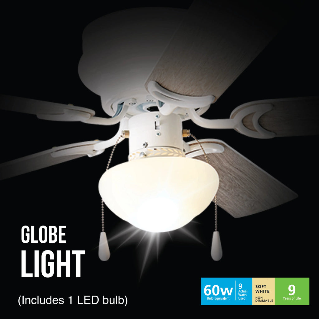 Mainstays 52 inch Hugger Indoor Ceiling Fan with Light Kit, Ivory, 5 Blades, Reverse Airflow