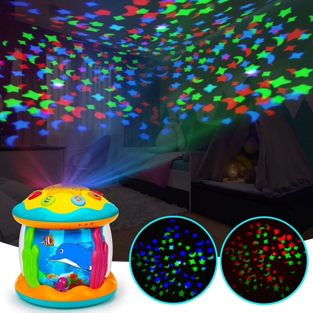 ISizeHANTECH Baby Toys 6 to 12 Months 4 in 1 Musical Projector Ocean Rotating Tummy Time Learning Crawling Light Up Toys