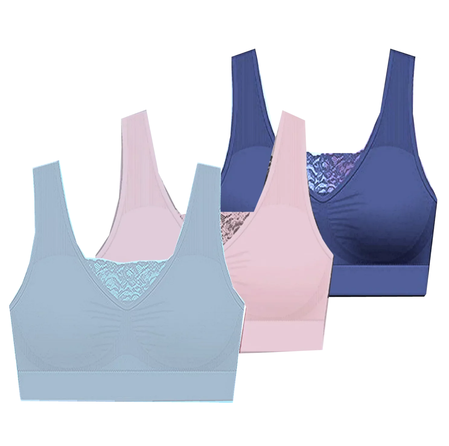 Delta Burke Sizeeamless Padded Comfort Bra w/Removable Pads-3-Pack 2X - Fits 38D/DD Thru 40C/D