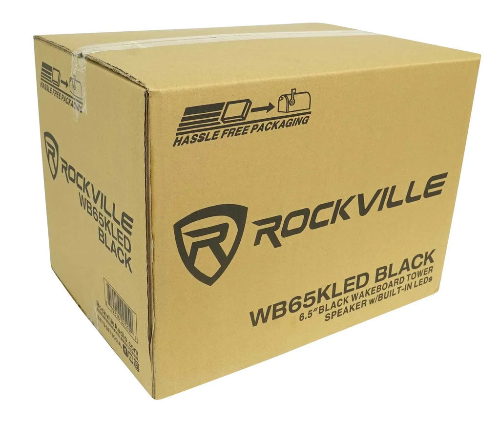 Pair Rockville WB65KLED 6.5" 600w Black Marine Wakeboard LED Tower Sizepeakers+Remote