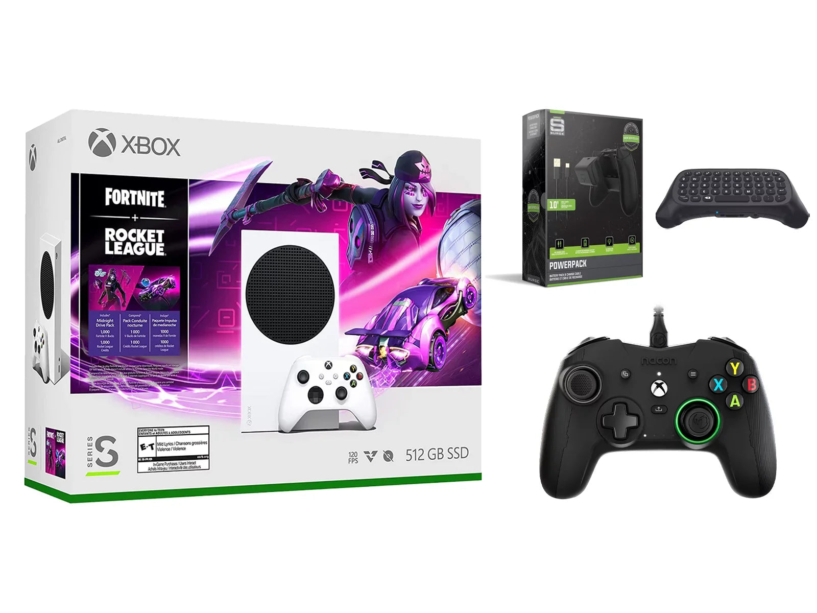 Microsoft Xbox Sizeeries Size Console Fortnite Rocket League with Black PRO Compact Controller, Charge Cable/Battery and Wireless Controller Keypad