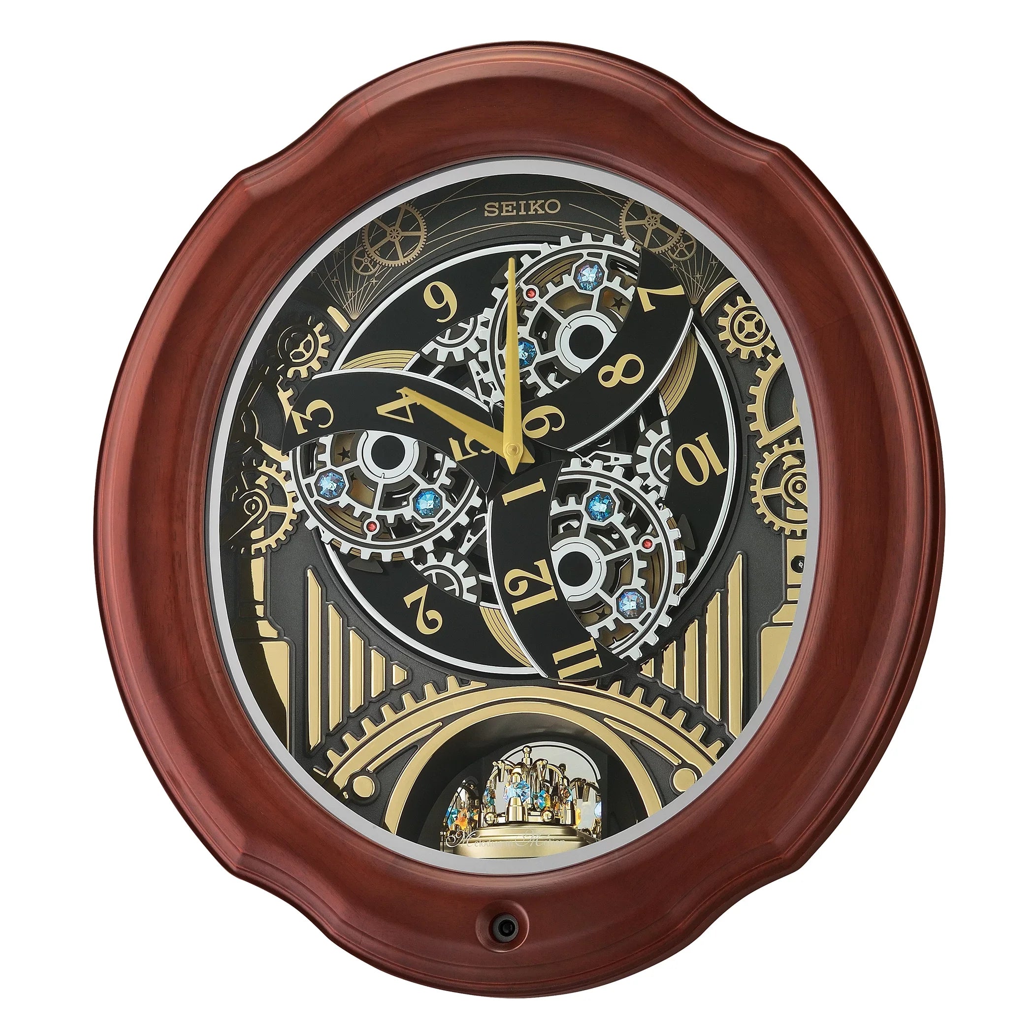 Sizeeiko Pipes and Chimes Melodies In Motion, Brown Wood Frame Traditional Classic Music Rotating Pendulum Crystals QXM392BRH