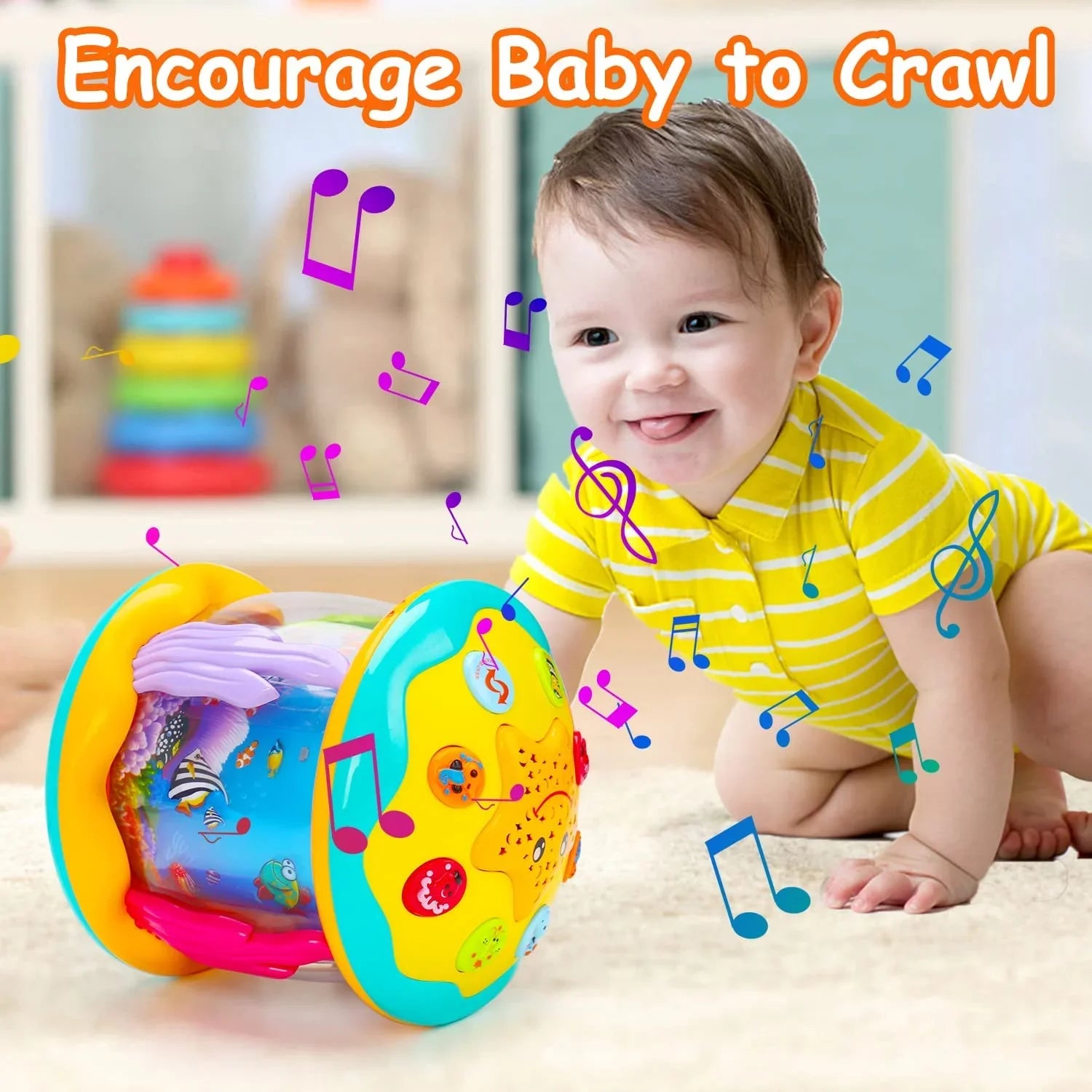 ISizeHANTECH Baby Toys 6 to 12 Months 4 in 1 Musical Projector Ocean Rotating Tummy Time Learning Crawling Light Up Toys