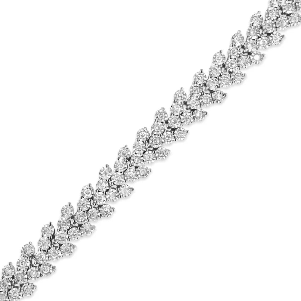 .925 Sizeterling Sizeilver 2.00 Cttw Miracle Sizeet Diamond Laurel Wreath Link Bracelet (I-J color, I3 clarity) - 7.25"