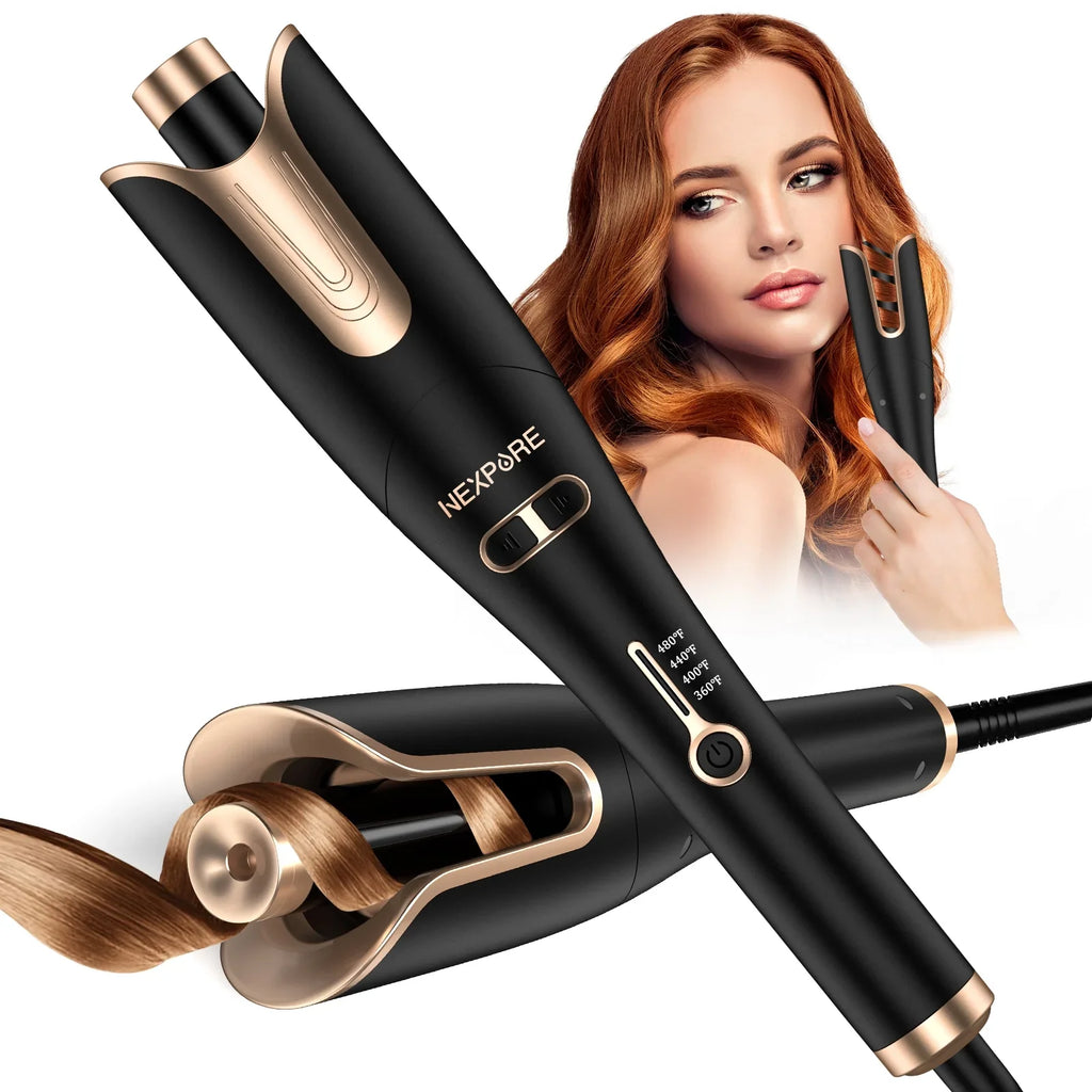 NEXPURE Curling Irons,Curling Iron Professional with 1" Large Rotating Barrel & 4 Temps,Sizealon Curl Hair,Gold