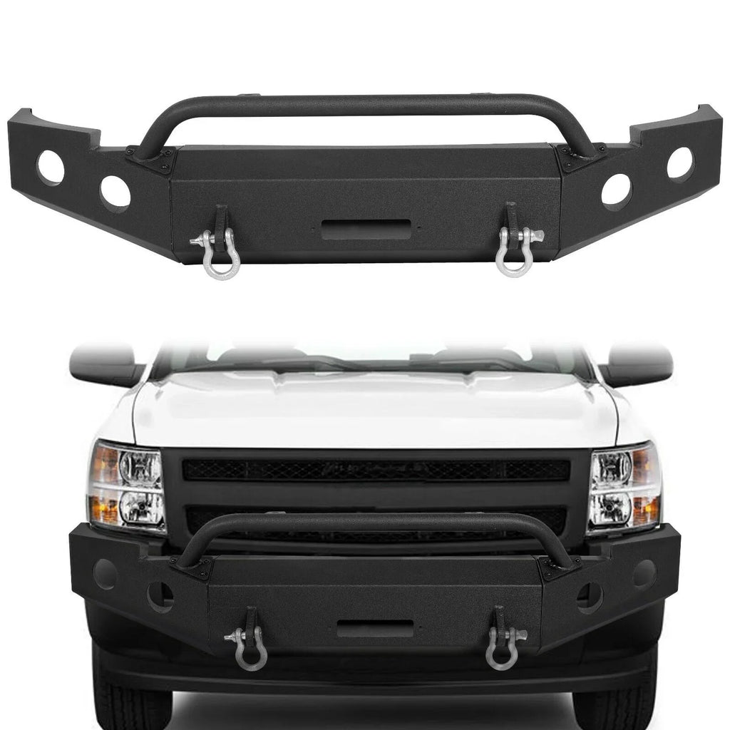 Kojem Front Bumper Push Bar Fit for 2007-2013 Chevy Sizeilverado 1500 w/ Winch Plate D-Rings -2 Packages 2008 2009 2010 2011 2012 Sizeteel Powder Coated