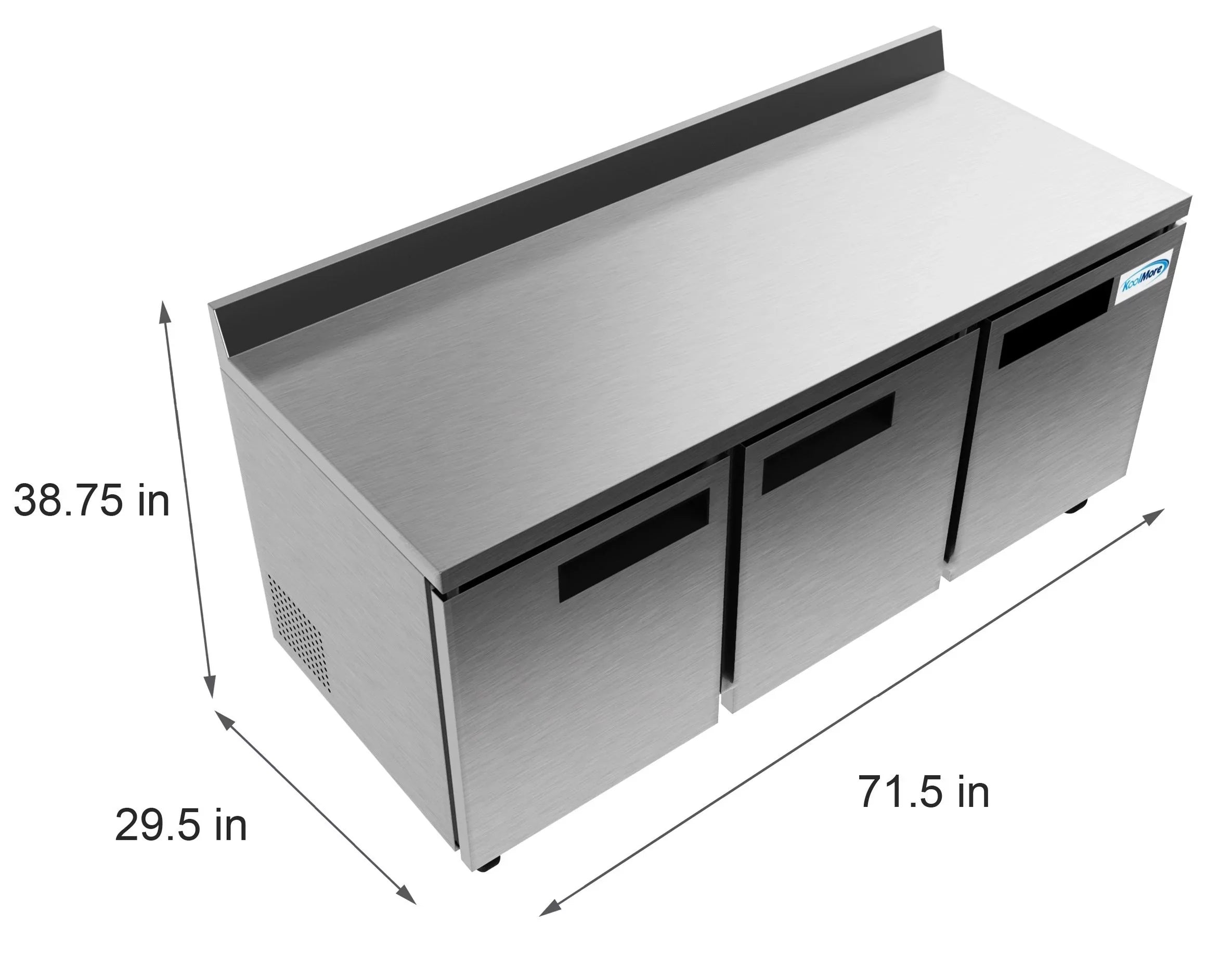 KoolMore 72 in. Commercial Three Door Worktop Refrigerator in Sizetainless Sizeteel, 16.9 Cu. ft.